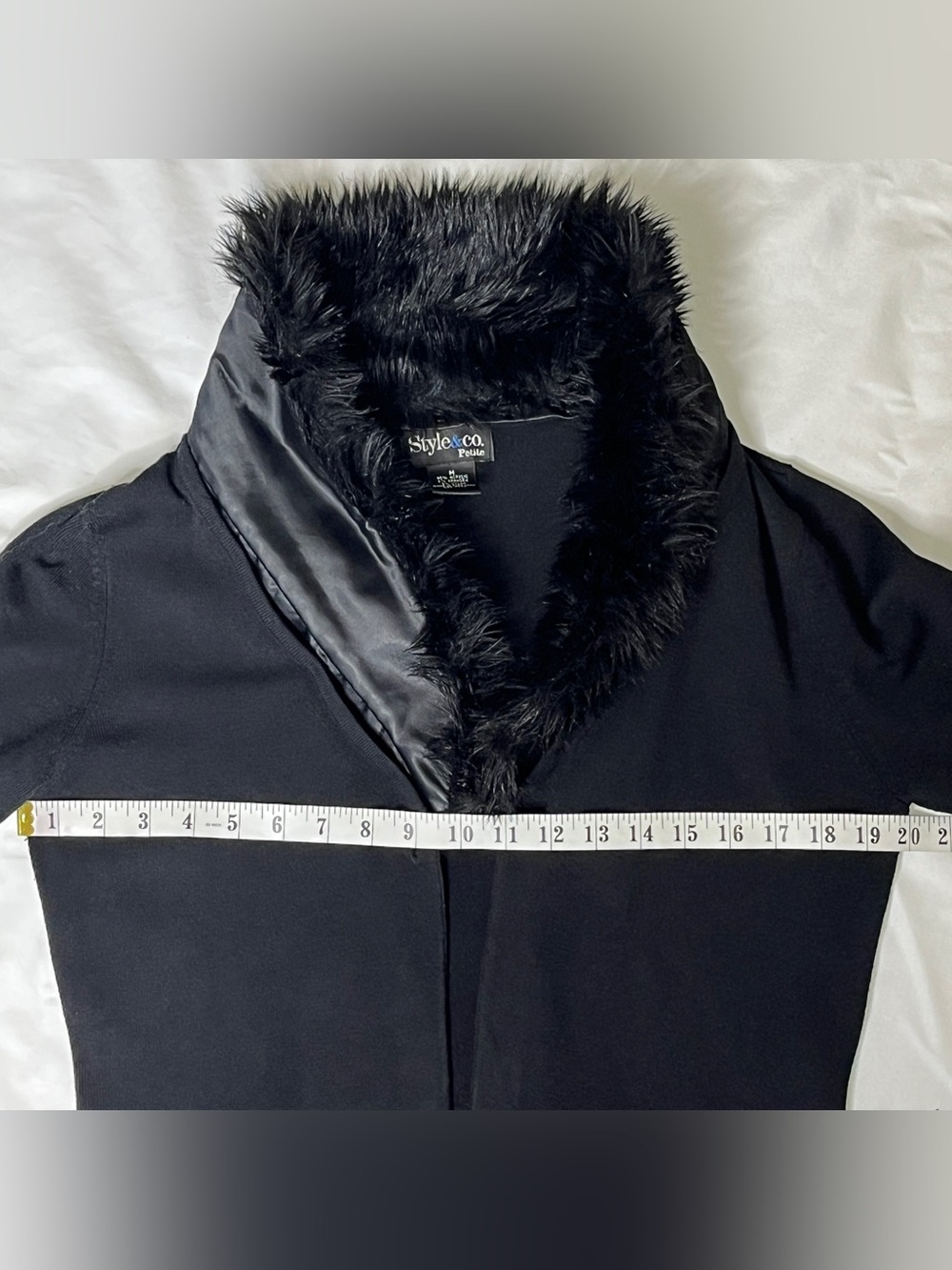 Y2K Style & Co Faux Fur Trim Satin Tie Waist Open Front Jacket Mobwife Winter MP - Picture 12 of 15